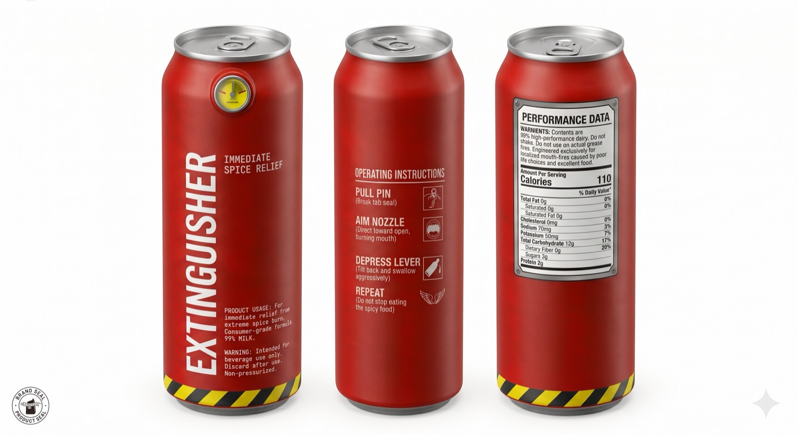 Three red EXTINGUISHER cans