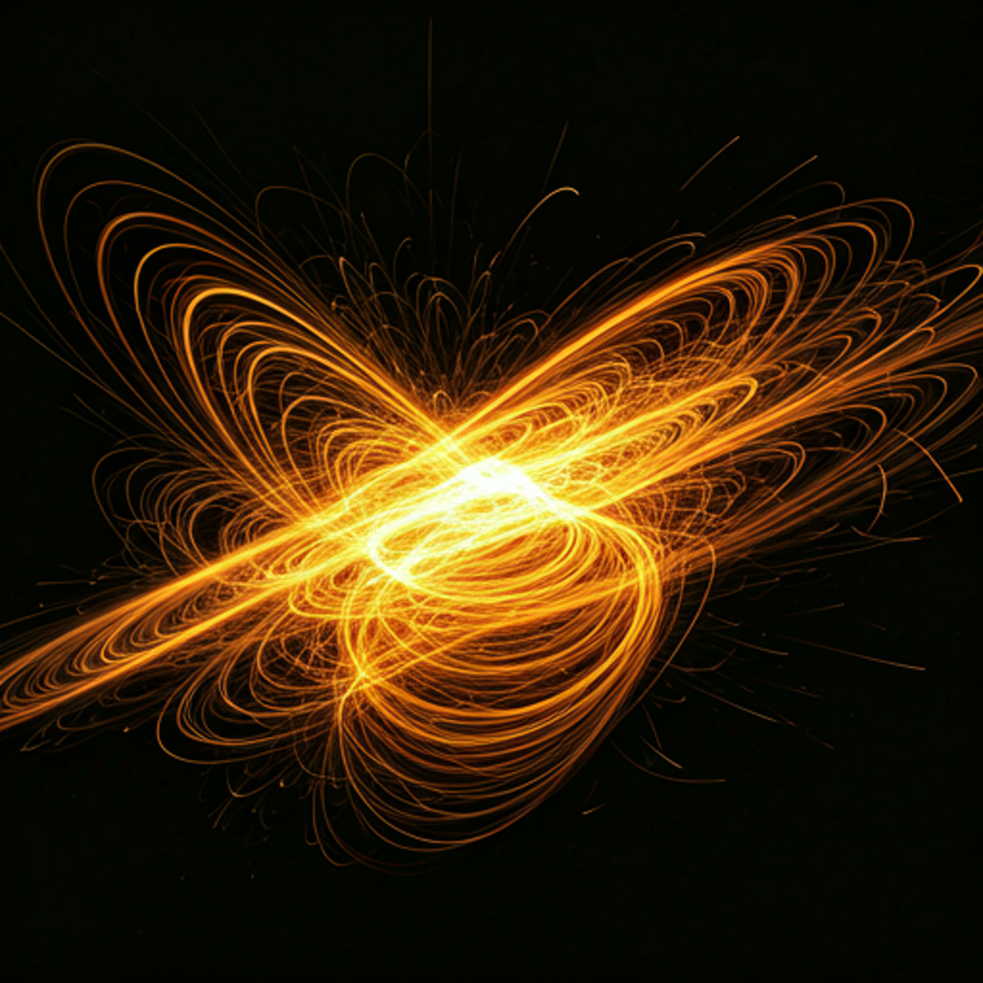 Abstract creative sparks and swirling artistic light particles in a dark space